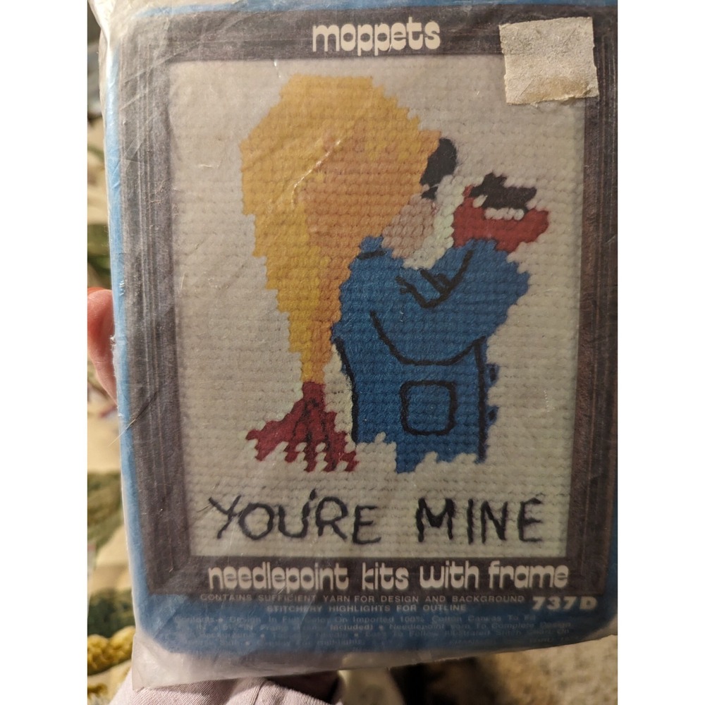 Moppets You're Mine Needlepoint Kit With‎ Frame 737D Craft Kit Project Vintage